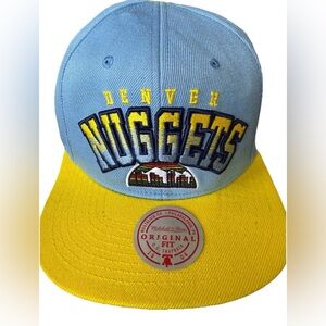 Denver Nuggets Mitchell & Ness Snapback Hat Light Blue Yellow Gradient Wordmark